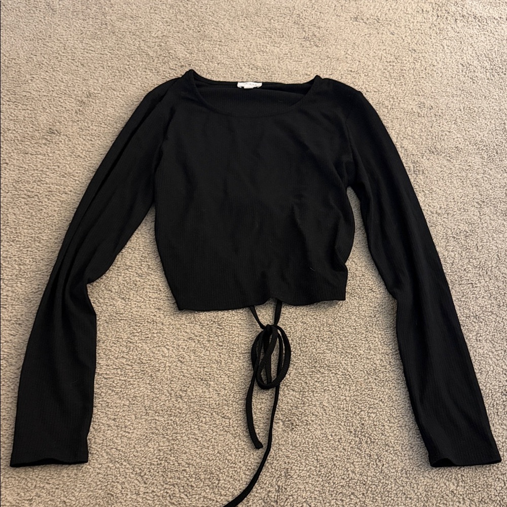 Le Lis Black Long Sleeve Open Back Tie Crop Top